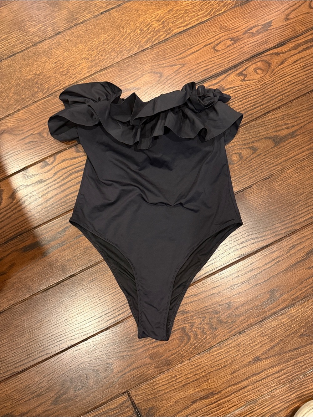 Zara Black One-Shoulder Ruffle One-Piece Swimsuit